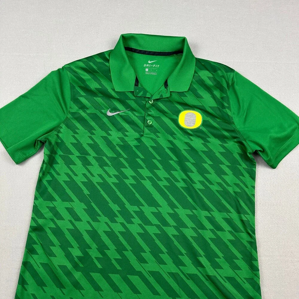 University Of Oregon Shirt Men Medium Green Geometric Nike Polo Dri Fit NCAA M
